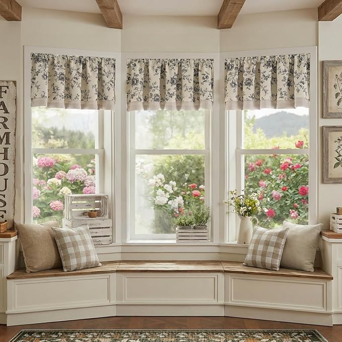 jinchan Amlie Floral Linen Valance Curtain Farmhouse Kitchen Valance - Image 5