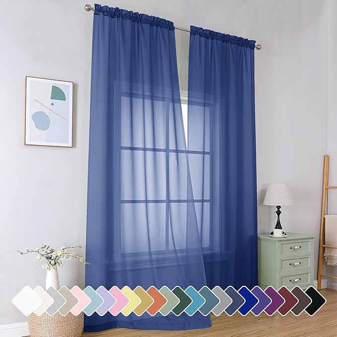 Simplebrand Royal Blue Sheer Curtains 96 Inches Long 2 Panels, Light Filtering by Simplebrand