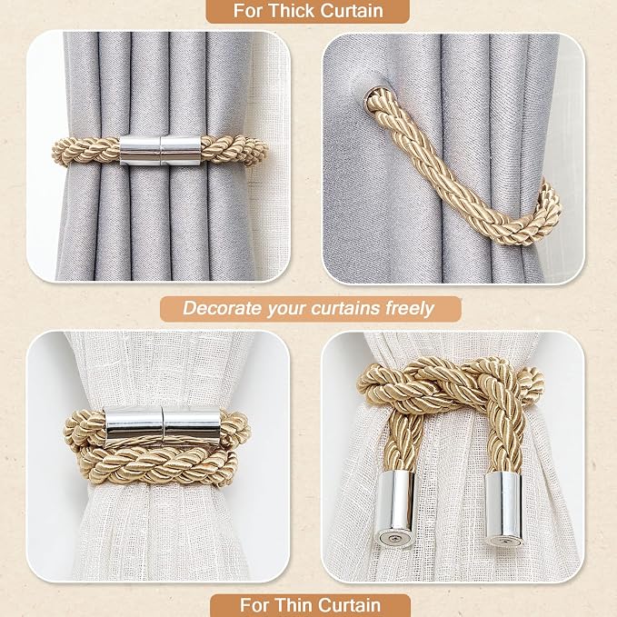NICEEC 4 Pack Strong Magnetic Curtain Tiebacks Modern Simple Style Drape Tie - Image 6