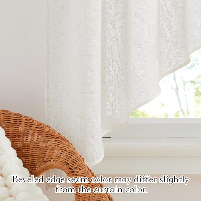 RYB HOME Flax Linen Curtains 24 inch Length, Semi Sheer Window Topper Tiers - Image 5
