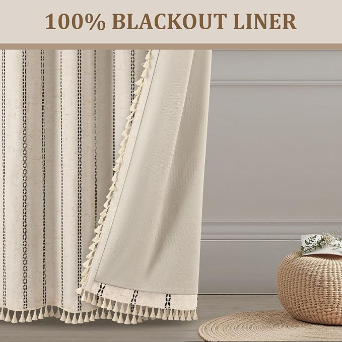 Beige Boho Blackout Curtains 2 Panels 84 Inch - Image 7