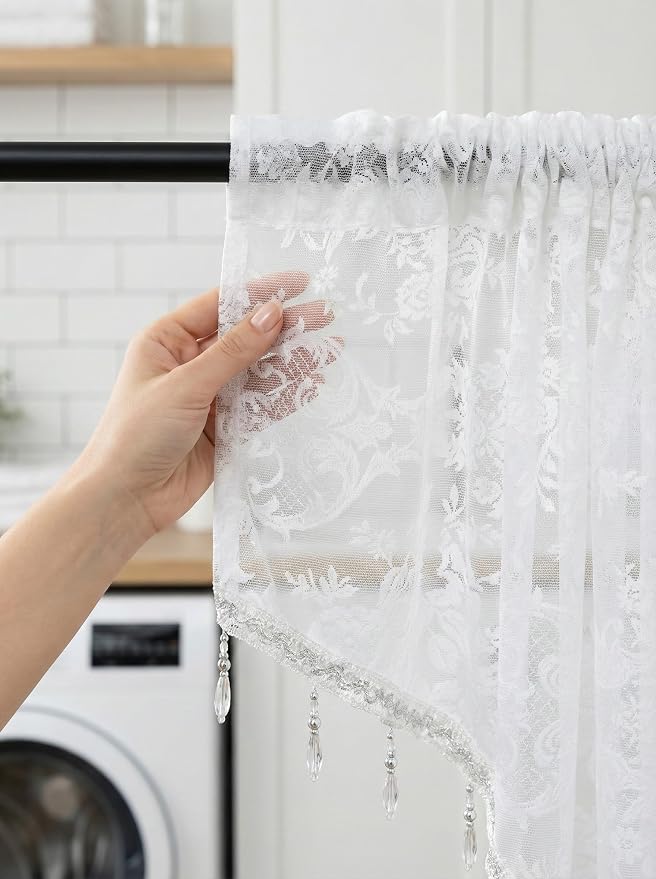 Molaxhome Swag Curtain 51 inch Length Rod Pocket Scalloped Curtain Valance - Image 8