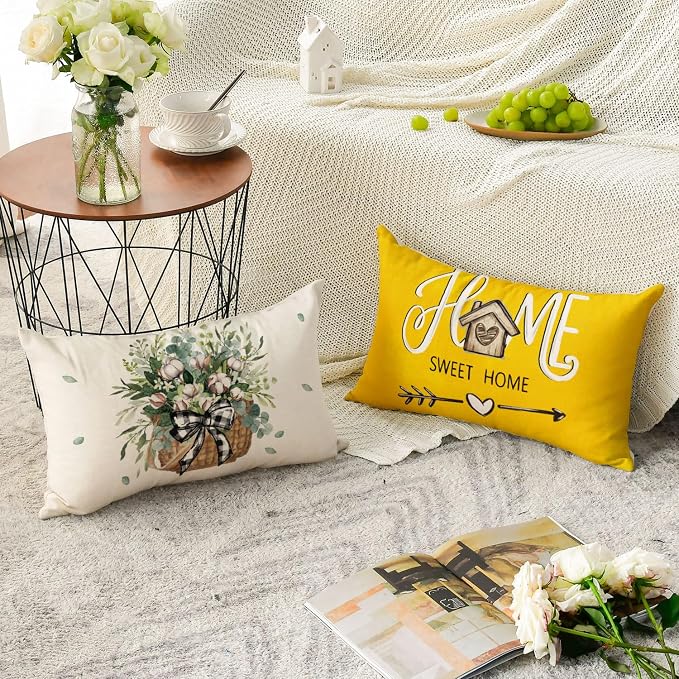 AVOIN colorlife Bless Our Home Farmhouse Eucalyptus Leaves Throw Pillow Covers - Image 4