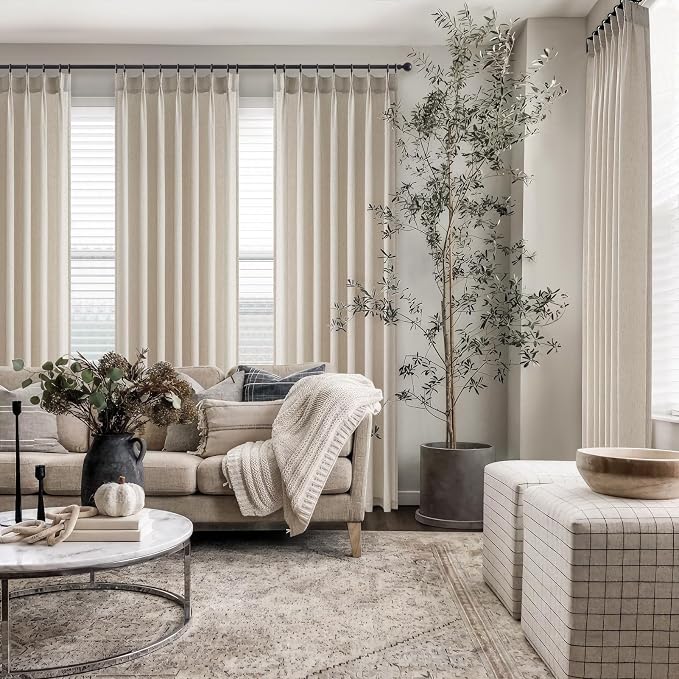 Topfinel Oatmeal Pinch Pleated Linen Curtains 84 Inch Length 1 Panels - Image 6