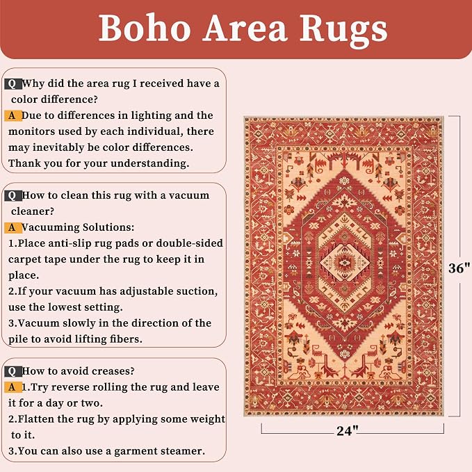 SERISSA Boho Rugs for Entryway, 2x3 Washable Non-Slip Entryway Rug Small Area - Image 2
