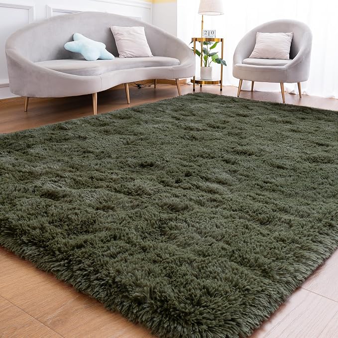 Goideal Fluffy Rug for Bedroom Living Room, 4x6 Olive Green Area Rugs, Faux Fur by Goideal