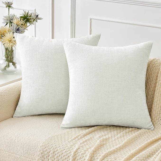 MIULEE Pack of 2 Couch Throw Pillow Covers 20x20 Inch Soft White Chenille by MIULEE