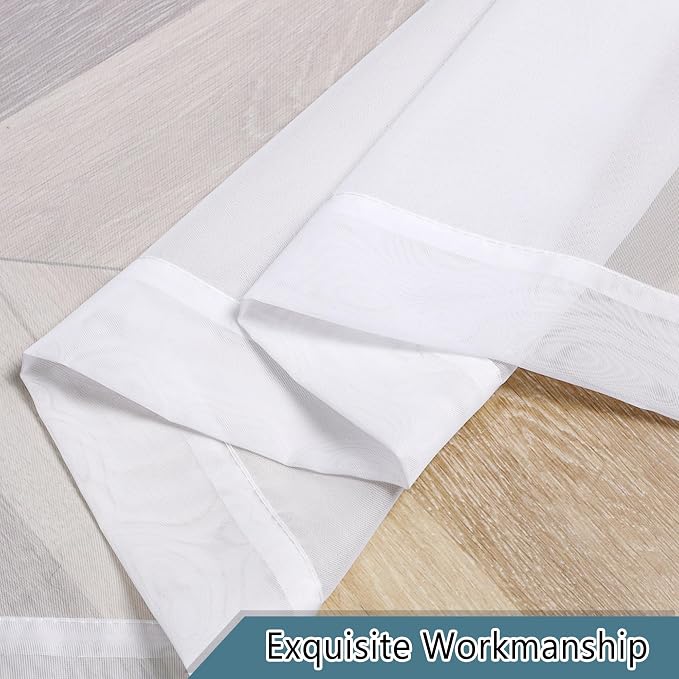 Lecloud Sheer White Curtains 14 Inch Length 2 Pieces, Light Filtering Voile - Image 8