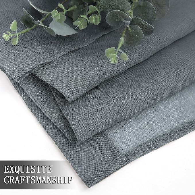 Tollpiz Short Sheer Curtain Living Room Linen Textured Curtains Sheer Light - Image 7