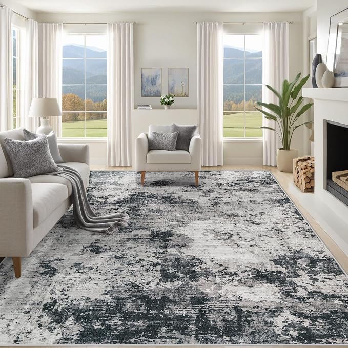 8x10 Area Rugs for Living Room, Washable Modern Abstract Large Area Rug Neutral by XLUEZ