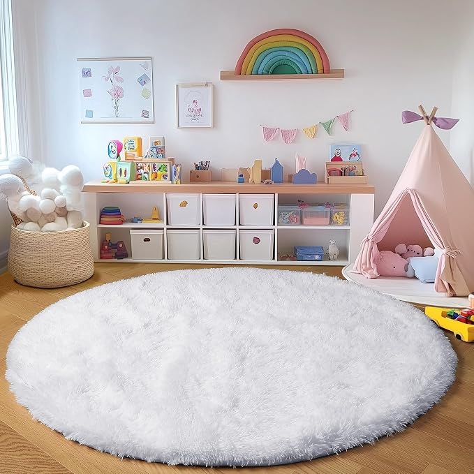 ONASAR White Round Area Rugs 5ft, Soft Bedroom Circle Rug Floor Mat - Image 5