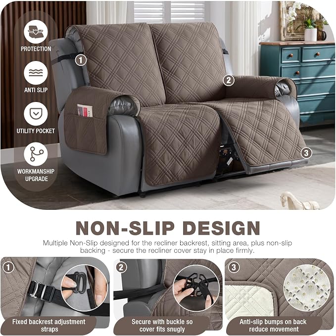 TAOCOCO 100% Waterproof Recliner Loveseat Cover Non Slip Couch Cover - Image 4