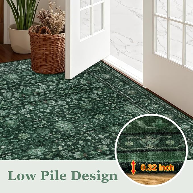 3x5 Area Rugs Living Room Rug: Washable Vintage Distressed Floral Rug No Slip - Image 9