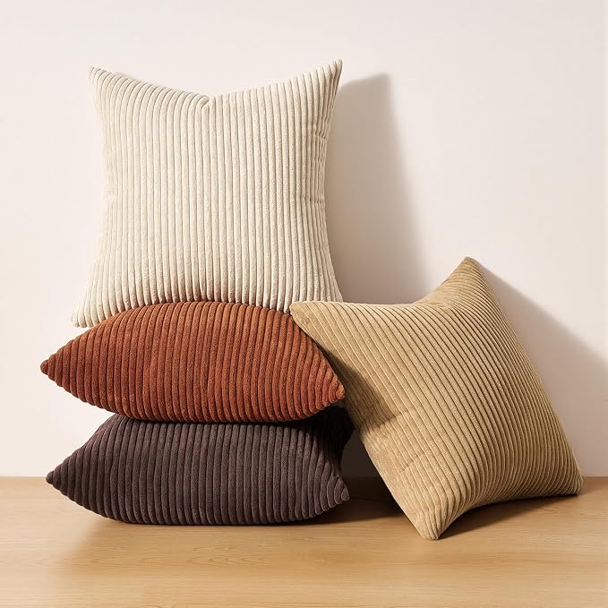 Topfinel Boho Throw Pillow Covers 18x18 Inch Set of 4 Soft Farmhouse Corduroy - Image 7