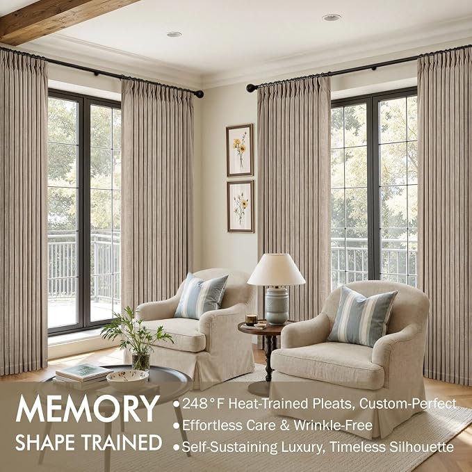 MIULEE Pinch Pleated Thick Linen Curtains 96 Inches Long 2 Panels - Image 2