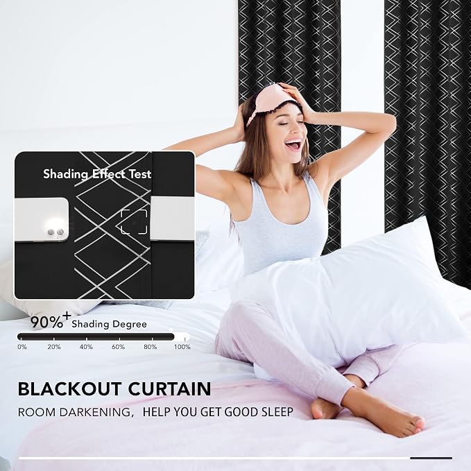 Deconovo Black Out Curtains for Bedroom Livint Room Nursery Geometry Silver - Image 4
