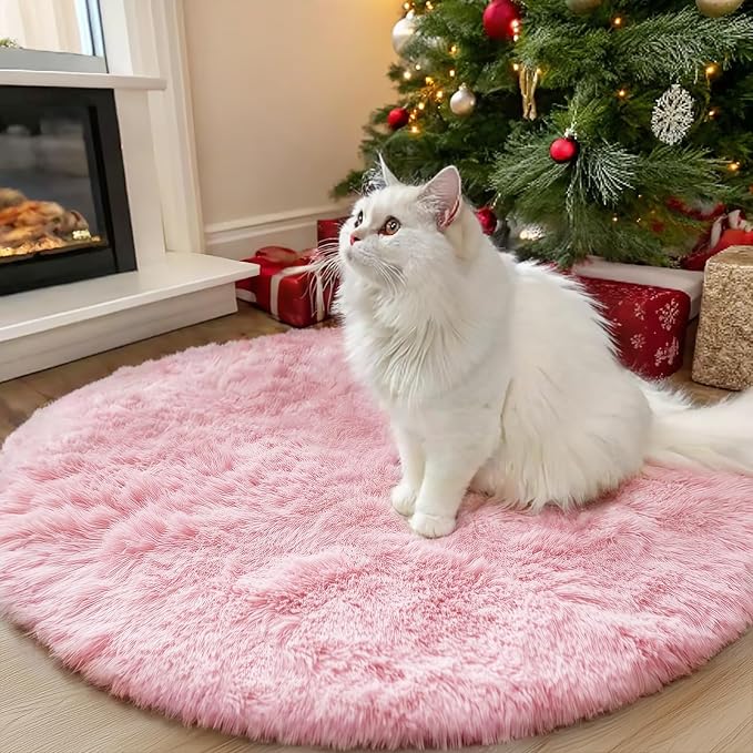OLANLY Pink Round Rugs for Bedroom by OLANLY