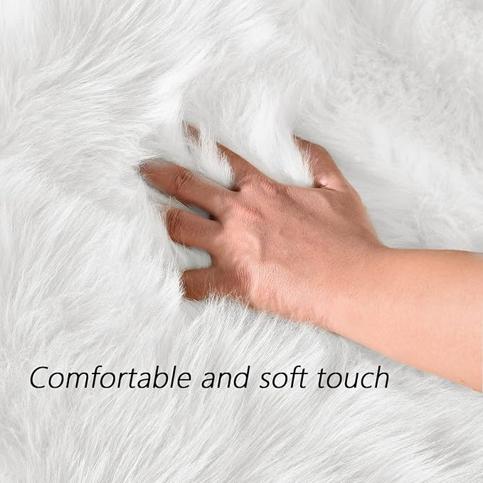 Latepis Round Rugs 8ft White Circle Area Washable Fluffy Rug Faux Fur Soft - Image 4