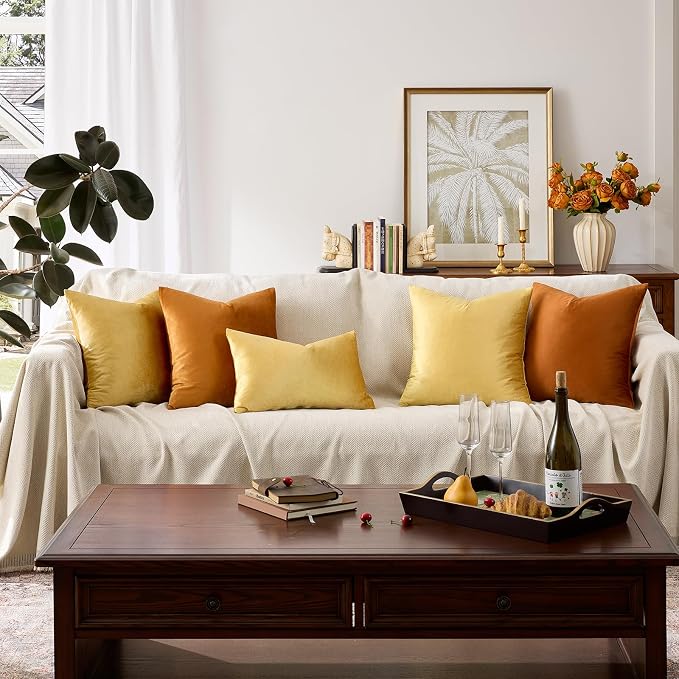 GIGIZAZA 18x18 Yellow Velvet Decorative Throw Pillow Covers - Image 6
