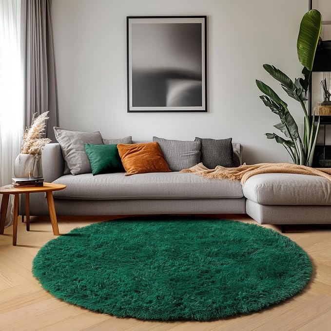 ONASAR Dark Green Round Area Rug 4ft, Soft Bedroom Circle Rugs - Image 9