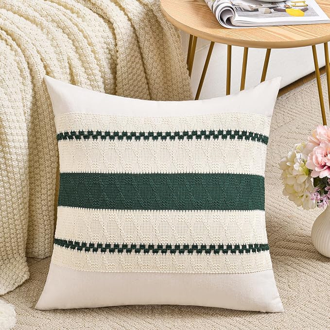 Fancy Homi Set of 1 Dark Green Boho Decorative Throw Pillow Covers 20x20 Inch by Fancy+Homi