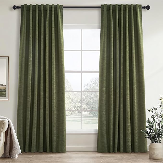Topfinel 102 Inch Long Linen Blended Blackout Curtains 2 Panels, Back Tab by Topfinel