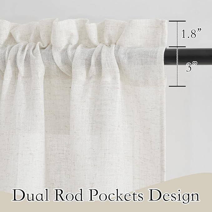 RYB HOME Cafe Curtains 24 inches Length, Linen Sheer Short Curtains - Image 2