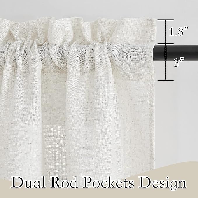 RYB HOME Kitchen Curtains Over Sink 36 inches Length, Linen Blend Semi Sheer - Image 2
