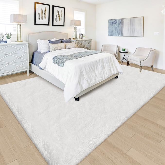 White Rug for Living Room 5x8ft Fluffy Area Rug Mat Bedside Throw Rug for by JiaoBaba