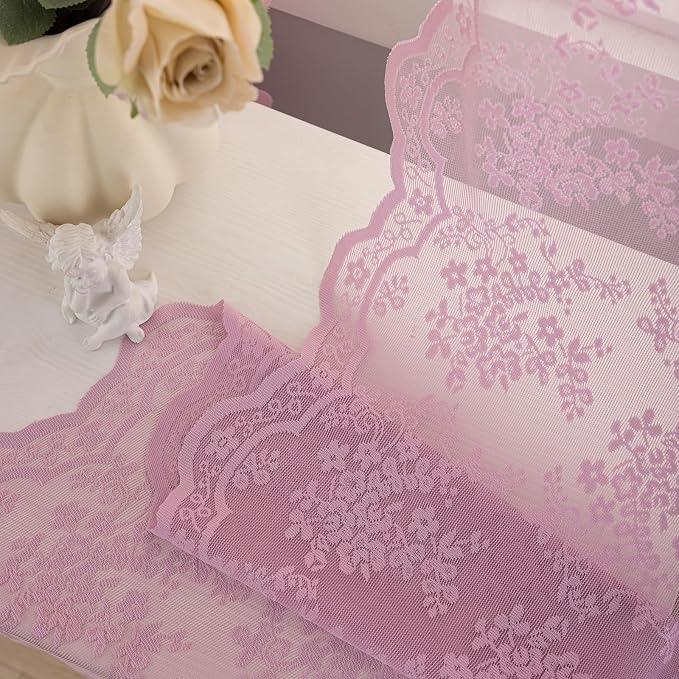 YJ YANJUN Vintage Lace Curtains 108 Inch Long-Victorian Floral Pattern Lilac - Image 6