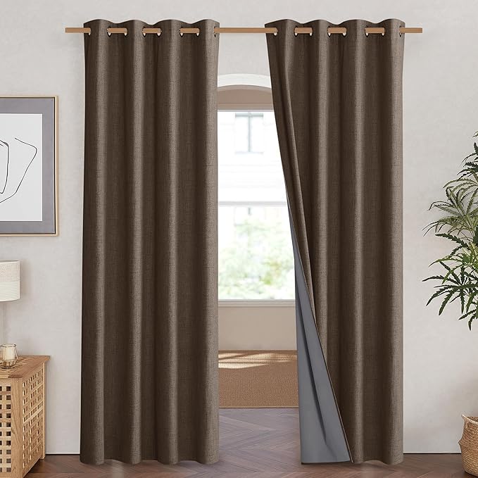 NICETOWN Coffee Vintage Linen 100% Blackout Curtains - Image 2