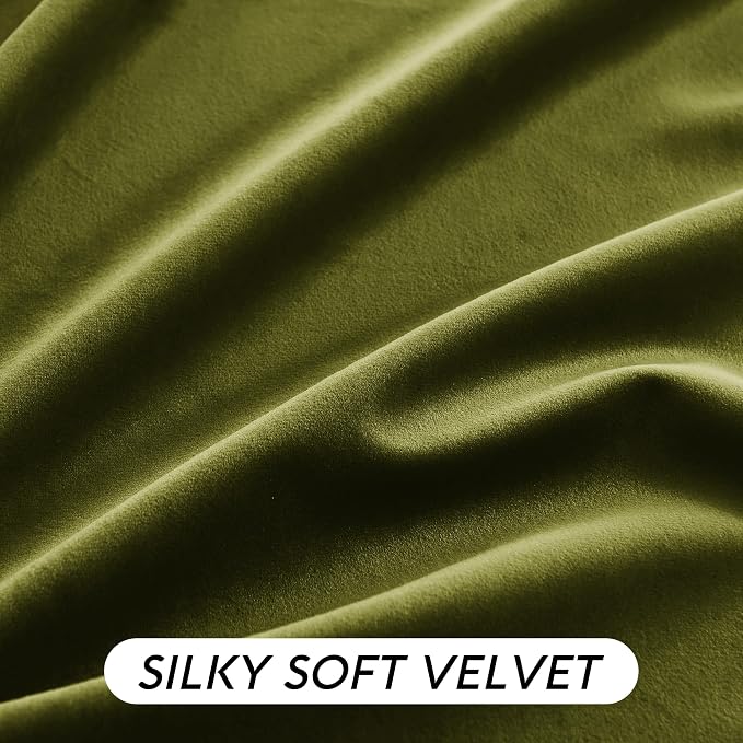 RYB HOME Moss Green Velvet Curtains 84 inches, Luxury and Soft Velvet Fabric - Image 6