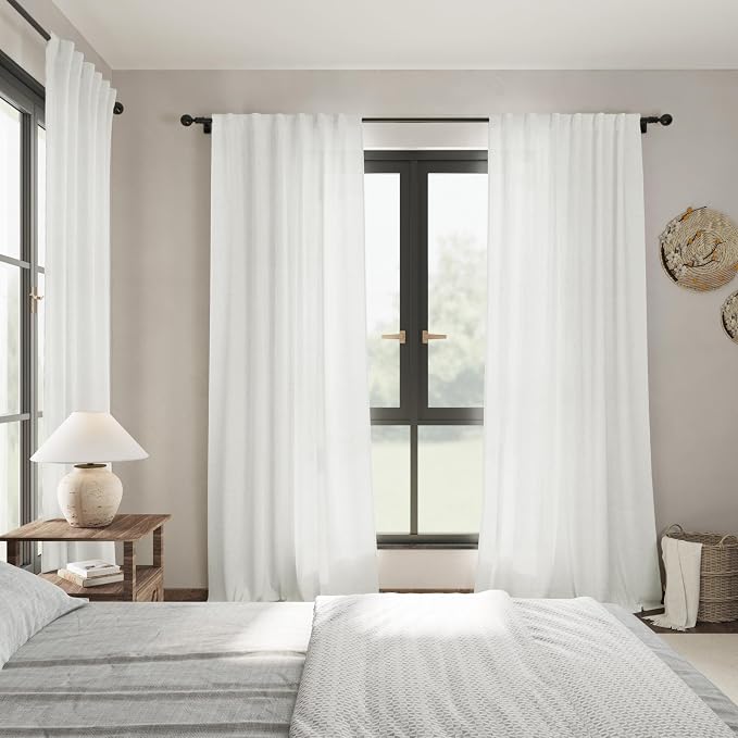 Nanspring Solid Off White Curtains 96 Inches Long 2 Panels Back Tab Sheer Linen - Image 7