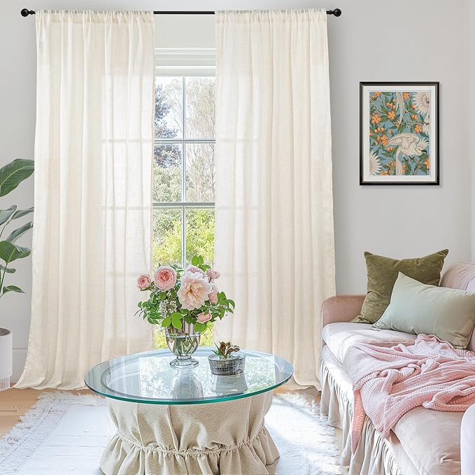 BGment 96 Inches Long Ivory Linen Curtains - Image 2