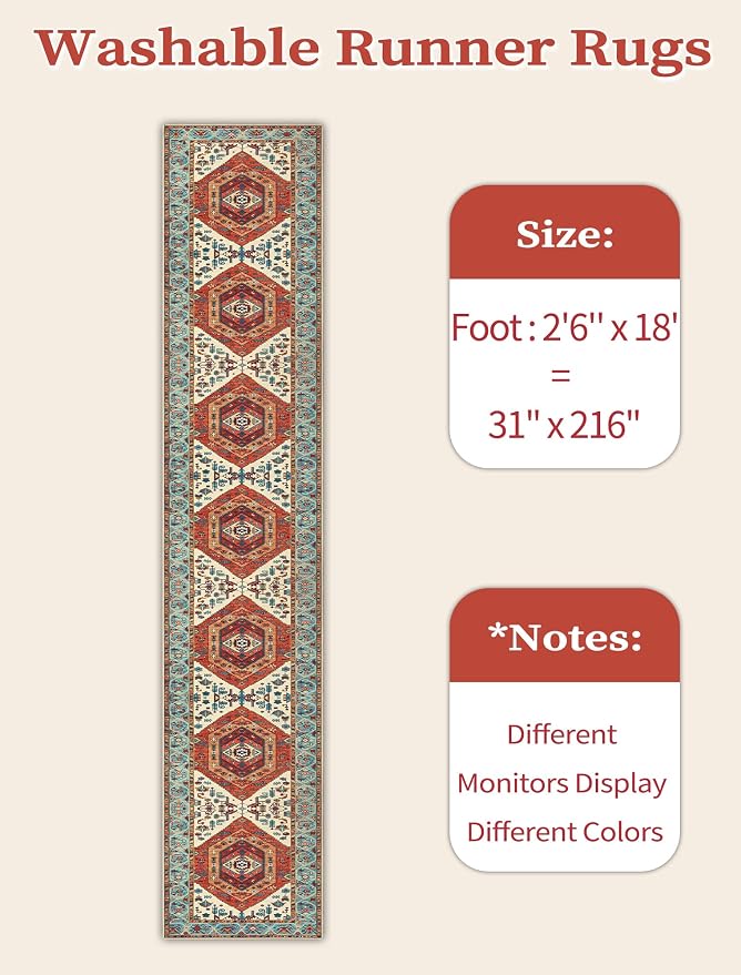 SERISSA Runner Rug for Hallways, Extra Long Boho Rug Ultra Soft Vintage Orange - Image 6