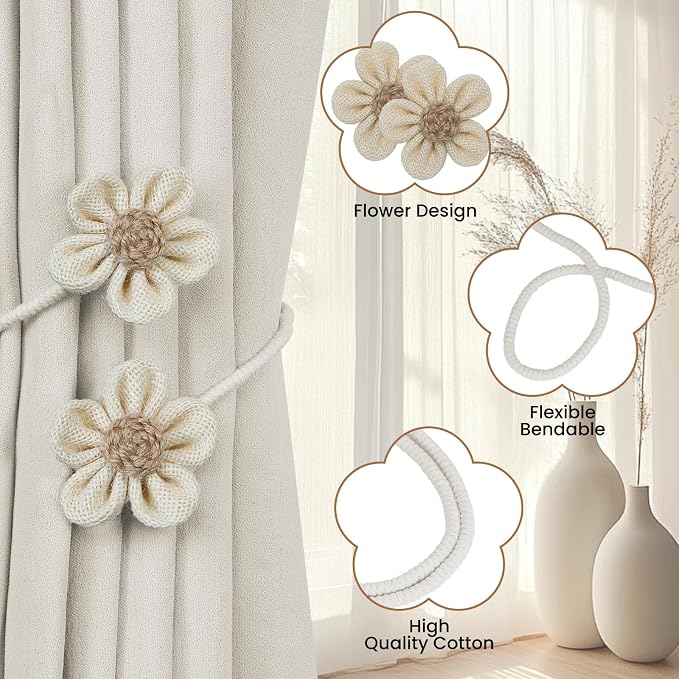 KLOGTSIND Flower Curtain Tiebacks, 6 Pack Curtain Ties Elegant DIY Curtain - Image 4