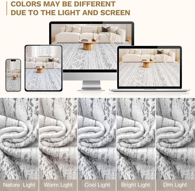 Nakagishi 10x14 Area Rug Living Room: Washable Boho Large Neutral Soft - Image 9