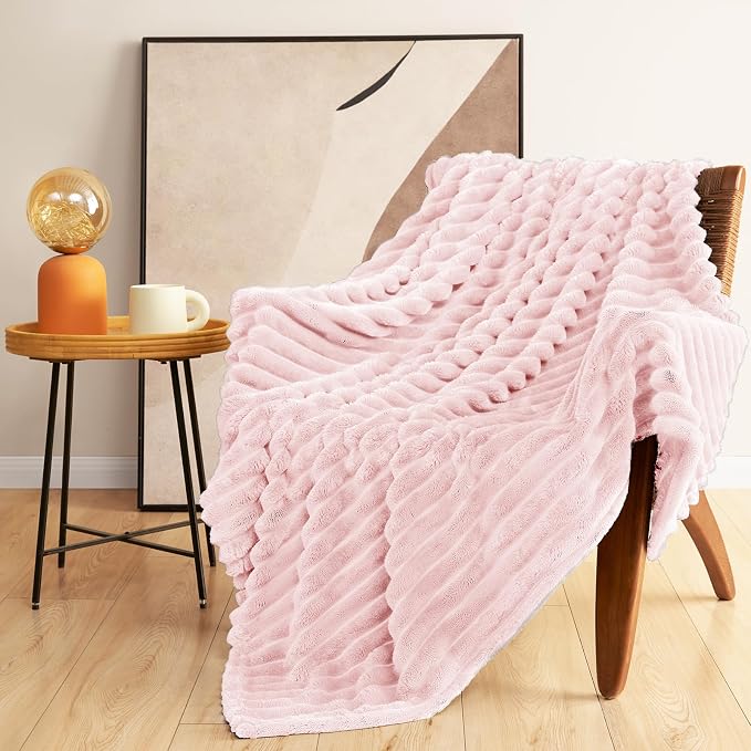 HIMEET Pink Ribbed Queen Size Blanket - Image 9