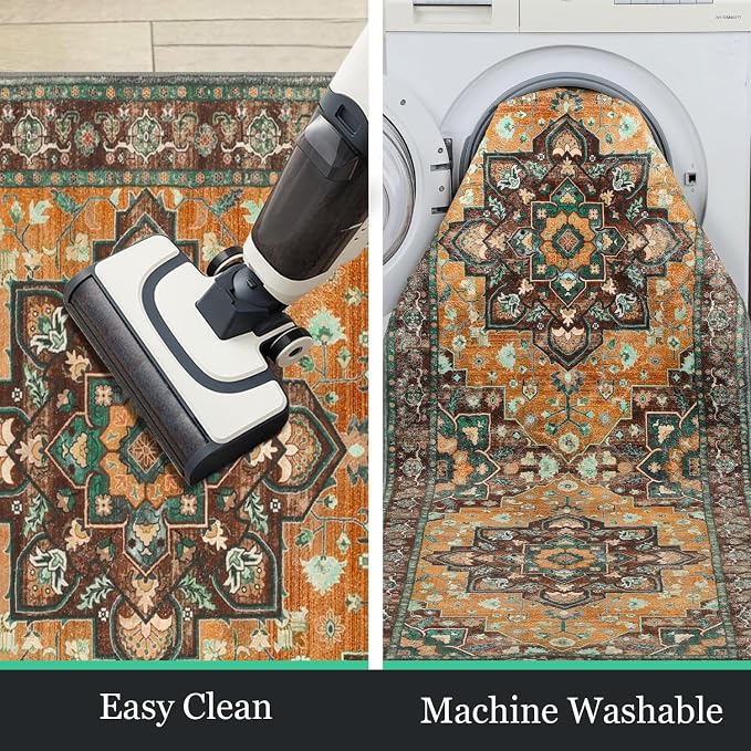 HEBE Hallway Runner Rug 2'x8' Washable Vintage Distressed Area Rugs Non Slip - Image 6