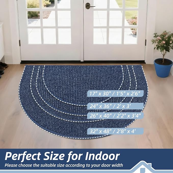 BEQHAUSE Dirt Trapper Door Mat 26" x 40" Half Circle Non Slip Rugs, Absorbent - Image 2