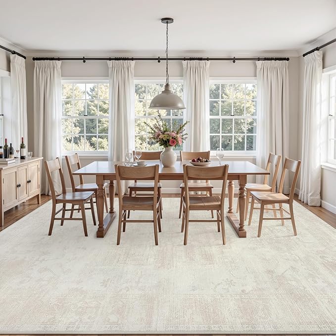 8x10 Area Rugs for Living Room: Vintage Boho Neutral Washable Rug Indoor Soft - Image 3