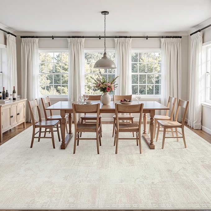 Area Rugs 9x12 Living Room: Vintage Boho Neutral Washable Rug Indoor Soft Large - Image 3