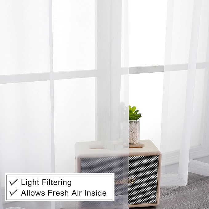 Lecloud Short Sheer Curtains 54 Inches Length 2 Panels, Light Filtering Voile - Image 3