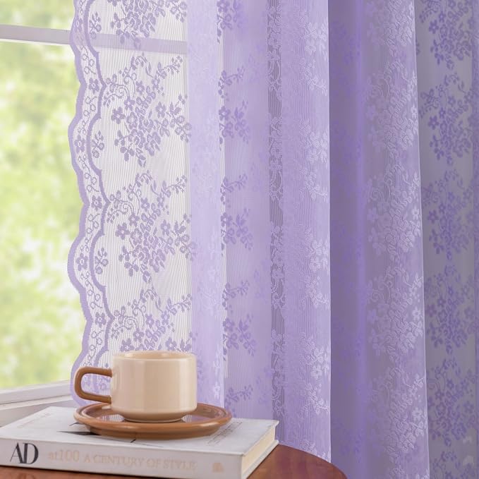 YJ YANJUN Vintage Lace Curtains 63 Inch Length-Victorian Floral Pattern - Image 5