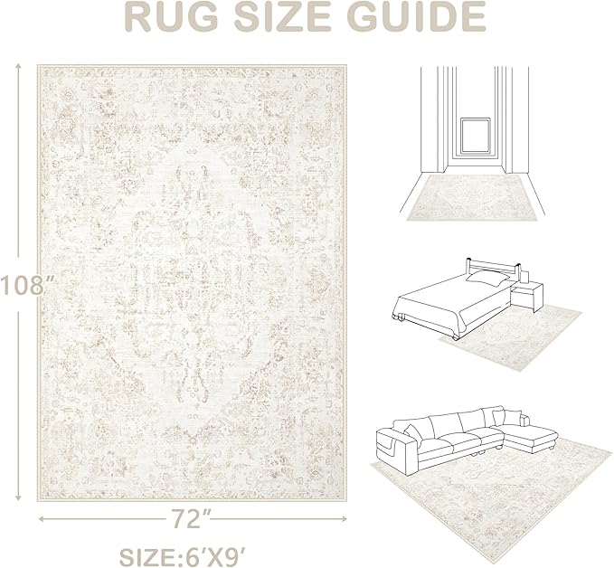 6x9 Area Rugs for Living Room: Washable Rug Vintage Large Rugs Soft Non Slip - Image 2