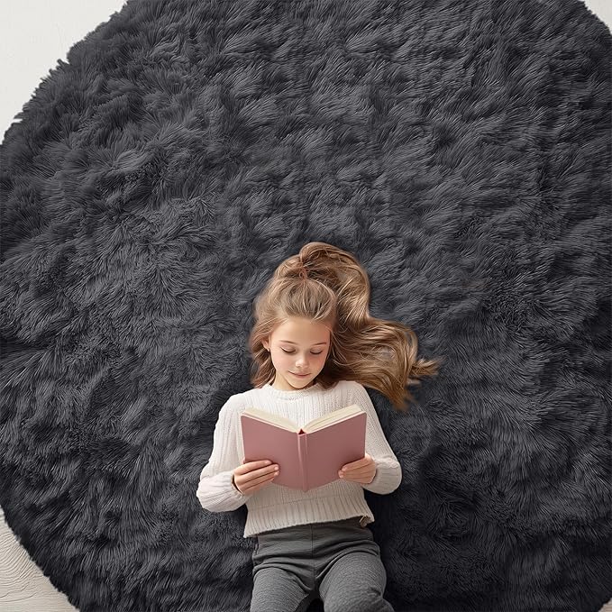 OLANLY Black Round Rugs for Bedroom by OLANLY