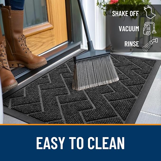 OLANLY Front Door Mat Outside 35x23, All-Season Absorbent Rubber Doormat | Black - Image 6