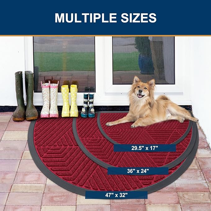 Smiry Half Circle Front Door Mat Outside Entrance, Heavy Duty Sturdy Natural - Image 2