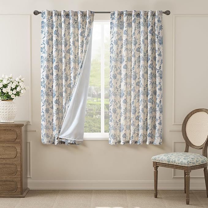 jinchan Lined Linen Floral Curtains by JINCHAN