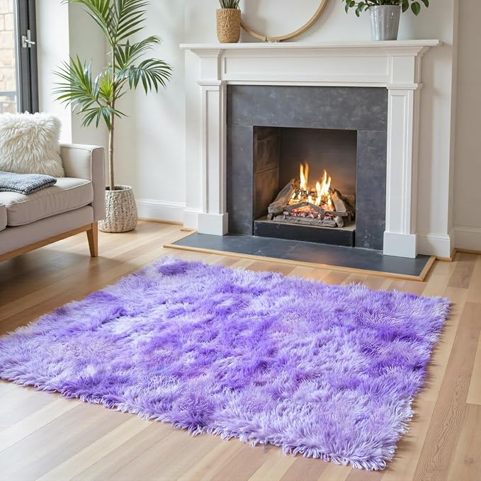 Small Rug Throw Rugs for Bedroom, Mini Area Rug, Fluffy Purple Carpet, - Image 2
